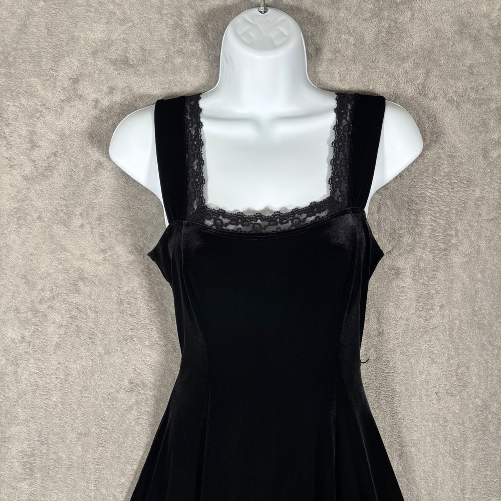 Betsey Johnson Vintage Black Velvet Lace Fit & Flare Dress Square Neck S Witchy - Picture 6 of 13